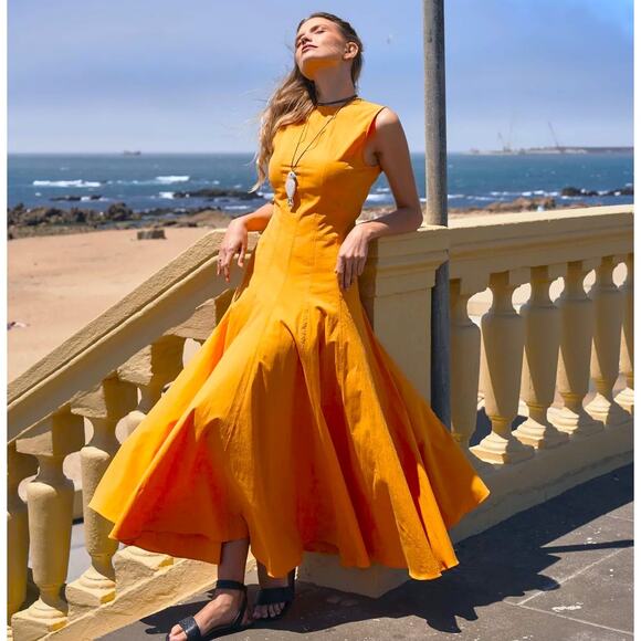 ZARA A-Line Orange Midi Dress NWT | Cotton Blend Blogger Fave - Picture 10 of 16